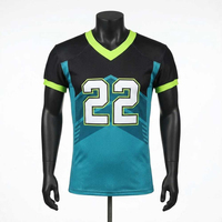 Jersey Sepak Bola Amerika Pria V-Neck Sublimasi Mesh Bernapas Lengan Pendek Hitam Teal Lime Green Musim Panas Dengan Harga Murah