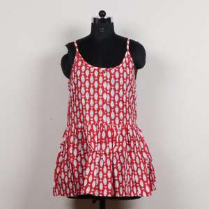 Débardeur Femme Rouge Col V Imprimé Floral Doux 100% Coton Respirant Écologique Haute Qualité Vente en Gros pour l'Été - Product Image 1