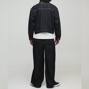 Quality Casual Embroidered Windproof Oversized Drop Shoulder <b>Denim</b> Jeans <b>Jacket</b> for <b>Men</b> Distressed <b>Black</b> 100% Cotton Winter - Product Image 3