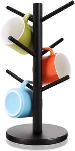 Soporte para Tazas con Base Gruesa, Soporte para Tazas de Café de Madera Resistente con 6 Ganchos, Estante Antideslizante para Tazas para el Hogar - Product Image 1