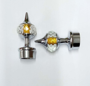 <b>Single</b> Art Deco Handmade <b>Curtains</b> Rod Brackets with Golden Neon Crystal Knobs - Product Image 1