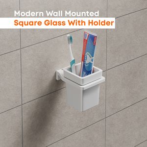 Support mural de luxe en verre carré avec porte-gobelet pour brosse à dents, en acier inoxydable, pour lavabo de salle de bain - Product Image 2