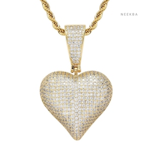 Colgante Corazón con Incrustaciones de Moissanita – Plata 925 con Brillo Intenso, Colgante Corazón de Moissanita con Incrustaciones, Colgante Corazón Hip Hop de Brillo Puro - Product Image 2