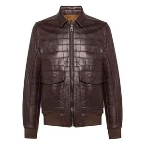 Custom Premium Waterproof Hooded <b>Long</b> Sleeve Quick Dry Breathable <b>Men</b> Crocodile Skin Leather <b>Jacket</b> Front Logo Outer - Product Image 1