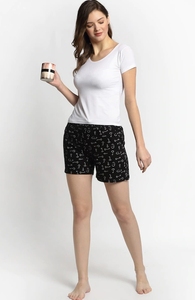 Women's Printed Navy Blue Shorts With Coffee Cup Pattern <b>Elastic</b> Waist Knitted Cotton Casual Regular Fit - Product Image 5