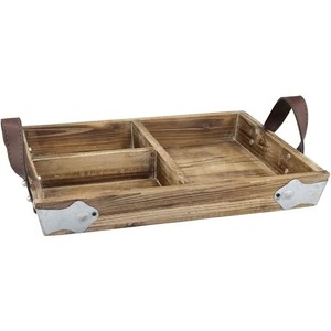 Wild Grain Wooden Serving Tray Rectangle Retro Design Durable With Leather Handles And Metal Corners For Party Dessert Platter - Product Image 1