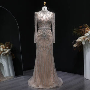 Elegante Vestido Largo de Sirena con Cuentas de Cristal, Vestido Real con Bordado Turco, Cuello de Cristal, Manga Larga, Producto de Alta Demanda - Product Image 6