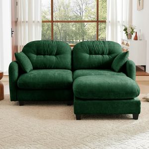 Divano Sezionale a L con Pouf, in Morbido Tessuto Chenille, Design Trapuntato e Plissettato, Schiuma ad Alta Densità per Camere da Letto e Soggiorno - Product Image 3