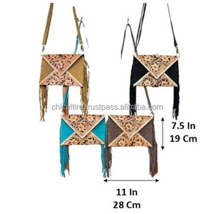 Southwest Cowgirl moda mujer mano Tooled Suede cuero Crossbody flecos bolso estilo occidental sobre bolsos de mano - Product Image 2