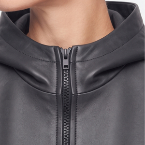 Hoodie court en cuir PU pour femme avec fermeture éclair avant et poches latérales, style streetwear - Product Image 5