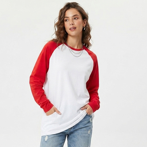 T-shirt ample à manches longues et col rond pour femme, style raglan, décontracté, 100 % coton, idéal pour le jogging - Product Image 1