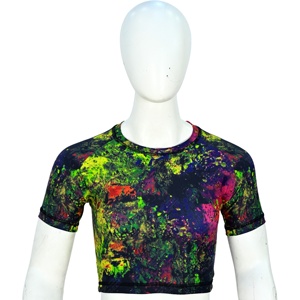 Blaze Fight Wear Women's Oversize Crop Top 100% Cotton O-Neck Breathable Customized Solid Color Drop Shoulder Button Applique - Product Image 2