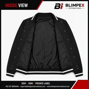 Veste universitaire noire pour homme, veste à boutons pression personnalisée, veste bomber en polyester, veste de baseball, veste avec logo personnalisé brodé - Product Image 3