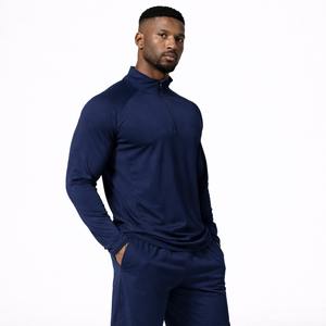 Conjunto Deportivo Azul Marino para Hombre, Camiseta de Manga Larga con Cierre de Cremallera y Pantalones Cortos, Ropa Deportiva Personalizada del Fabricante Wida Sports - Product Image 4