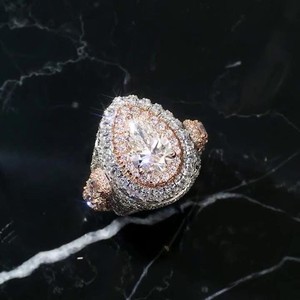 Pear Lab Grown <b>Statement</b> <b>Ring</b> 10K 14K 18K Teardrop Double Halo Asscher Women Wedding Hip Hop Style Wholesale B2B Factory - Product Image 1