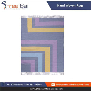 Alfombra de Lana Geométrica Moderna, Rectangular, Tejido Plano, Morado, Amarillo, Azul, Gris, con Flecos, Decoración para Sala de Estar, Producto Más Vendido - Product Image 2