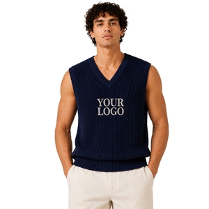 Gilet en tricot bleu marine pour homme, col en V, sans manches, pull léger et doux, décontracté, mode, logo personnalisé, fabricant OEM - Product Image 1