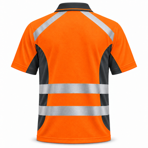 Polo de travail réfléchissant pour hommes en gros, personnalisable avec logo, manches courtes, empiècements contrastants, bande argentée, uniforme de mécanicien d'entretien - Product Image 2