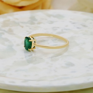 14K Solid Yellow Gold Oval <b>Green</b> Emerald Solitaire <b>Ring</b> Fine Jewelry Wholesale Minimalist Custom Genuine Gemstone <b>Ring</b> For Women - Product Image 2