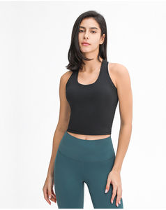 Débardeur court blanc côtelé pour femme, basique, sans manches, col montant, dos nageur, en Spandex, coupe ajustée - Product Image 6