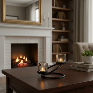 Candelabro Doble de Hierro Forjado Dorado de Estilo Nórdico Moderno, Portavelas Minimalista de Metal para Velas de Té, Centro de Mesa para Bodas y Navidad - Product Image 2