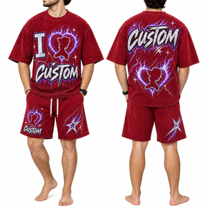 Custom Graphic T <b>Shirt</b> <b>Shorts</b> <b>Set</b> for <b>Men</b> Oversized Streetwear Tee Matching <b>Shorts</b> Casual Summer Two Piece Screen Printed Outfit - Product Image 2