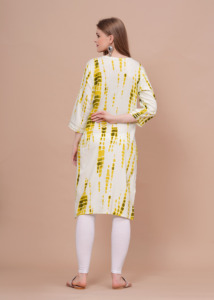 <b>Women</b> Yellow Tie Dye Printed Kurti with , 3/4 Sleeves Casual Ethnic Wear Straight <b>Kurta</b> for Daily Wear . - Product Image 4