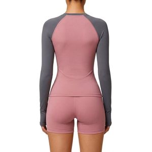 Two Tone Pink Charcoal Gym Shirts Durable Spandex Blend Crewneck Long Raglan Sleeve Quick Dry Breathable Active <b>Tops</b> - Product Image 3