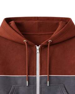 Women Rust Brown And Charcoal Grey Color Block Crop Zip Hoodie <b>Shorts</b> Set With Cargo Pockets Casual Two Piece Outfit Wholesale - Product Image 5