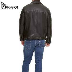Veste en cuir véritable noire classique pour homme, col chemise zippé, vêtement d'extérieur décontracté, design intemporel du col chemise, toutes couleurs/designs - Product Image 3