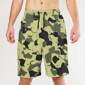 Pantalones cortos estampados de color amarillo claro para hombre, con cordón en la cintura y logotipo frontal con la frase "Stay Hungry Stay Foolish", estilo informal de secado rápido - Product Image 2