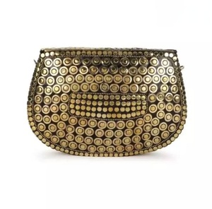 Gold Plated Brass Clutch <b>Bag</b> With <b>Studs</b> Irregular Shape Antique Metal Craft Art Collectible - Product Image 1