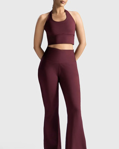 Women Burgundy Yoga Set High Waist Leggings And Halter Sports <b>Bra</b> Women Seamless Fitness Leggings And Crop Sports <b>Bra</b> Set Wome - Product Image 3