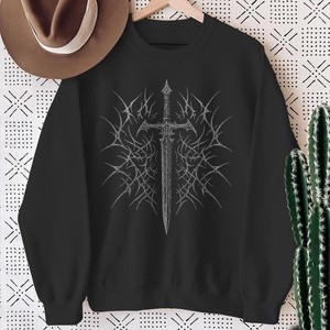 Sweat-shirt à capuche noir pour homme avec imprimé épines de sabre, coupe classique, décontracté, pour l'automne, 100 % coton molletonné tricoté avec poche - Product Image 2