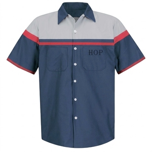 Chemise de mécanicien brodée, uniforme de course rétro, vêtements de travail de garage, chemise industrielle à manches courtes pour homme, chemises en coton personnalisées - Product Image 1