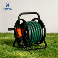 HOMFUL Dévidoir de tuyau d'arrosage portable 20m avec manivelle, chariot manuel compact en PP et cadre en fer pour l'arrosage extérieur
