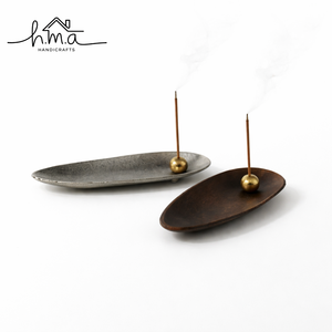 Oval Wooden and Metal Incense Holder with Brass Ball <b>Stick</b> Support Ash Catcher Tray Modern Decorative Home Fragrance Stand - Product Image 4