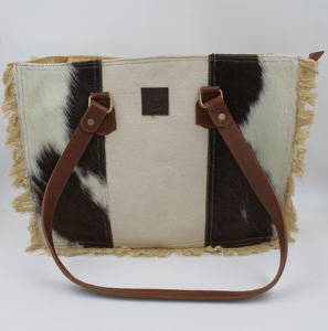 Bolso Tote de Lona y Cuero Vacuno Hecho a Mano, Estilo Boho Occidental Personalizado, Bolso de Hombro para Mujer, Pedido al por Mayor - Product Image 1