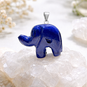 Blue Agate Carved Elephant Charm Handmade Silver Plated Animal Charm figurine Lucky Elephant Jewelry Gift For Her - Product Image 1