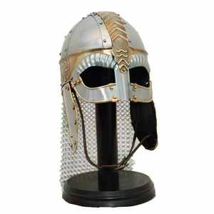 Handmade Viking Brass Helmet with Chainmail Accents Medieval Norse Warrior for Historical Reenactment Halloween and Ester Party - Product Image 1