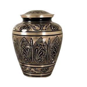 Urna de cremación negra conmemorativa con diseño de flor de hoja hecha a mano, urnas de cremación para adultos de latón para decoración del hogar - Product Image 1