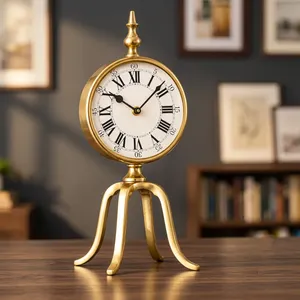 Reloj de Mesa de Latón Vintage con Números Romanos, Reloj de Escritorio de Metal Ornamentado, Reloj de Pie Clásico de Lujo para Decoración del Hogar u Oficina - Product Image 2
