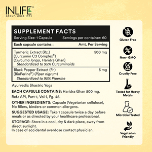 INLIFE Extrait de Curcuma avec BioPerine Piperine Complexe C3 Standardisé à 95% de Curcuminoïdes 500 mg 60 Capsules Végétariennes - Product Image 6
