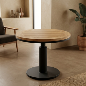Table d'appoint ronde d'élégance industrielle avec plateau en teck massif et pieds en métal thermolaqué pour salon - Product Image 6