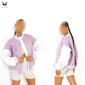 Service OEM ODM 2026 – Blouson universitaire violet pour femme avec manches blanches et logo brodé 06, manches longues, idéal pour l'automne - Product Image 5