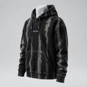Sweat-shirt à capuche noir délavé personnalisé pour homme, style streetwear, avec logo - Product Image 3