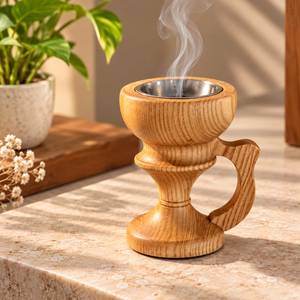 Quemador de Incienso Religioso de Madera de Acacia Natural de Lujo, Exclusivo Quemador de Incienso Madkhan de Diseño, Porta Incienso con Asa, Fragancia Árabe Premium - Product Image 5