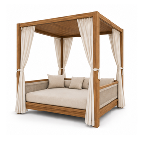 Lit de repos de luxe en teck massif pour l'extérieur avec coussins résistants aux intempéries, lit à baldaquin moderne pour piscine, idéal pour les villas, les hôtels et les complexes hôteliers - Product Image 2