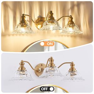 Lampada da Bagno Vintage a 3 Luci da 24 Pollici, Elegante Applique da Parete in Metallo Dorato e Vetro - Product Image 6