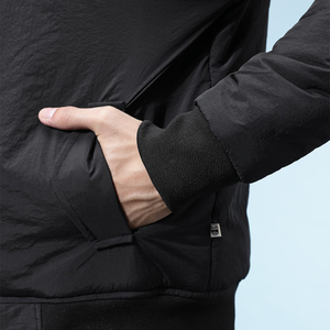 Men'<b>s</b> Black Bomber <b>Jacket</b> Polyester Windproof Zipper Closure Stand Collar Casual Winter Wear Thick Padded Design - Product Image 6